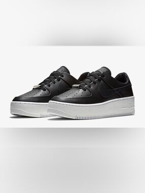 Nike Air Force 1 Black Low-Top Leather Sneakers with White Sole